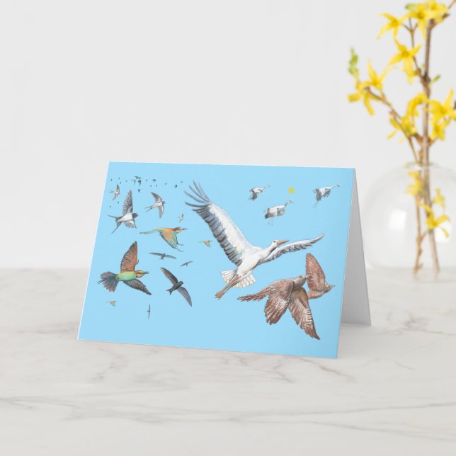 A long Journey of Migratory birds Illustration Card (Yellow Flower)