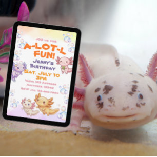 A-Lot-L Fun Kawaii Axolotl Birthday Invitation