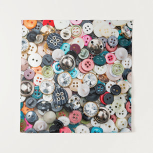 A lot of colourful sewing buttons of different col tapestry