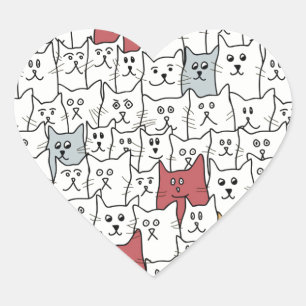 A lot of funny cats heart sticker