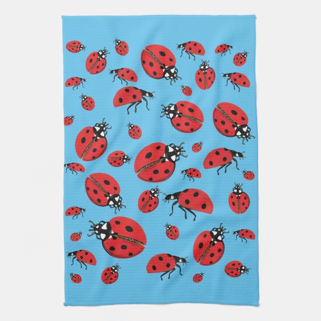 A lot of Ladybugs Lucky Pattern Tea Towel (Vertical)