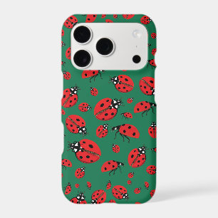 A lot of Red Ladybugs Lucky Pattern Green