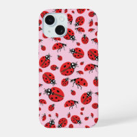 A lot of Red Ladybugs Lucky Pattern Pastel Pink