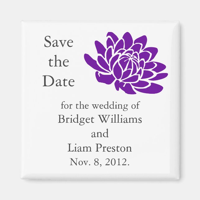 A Lotus Flower Save the Date Magnet (purple) (Front)