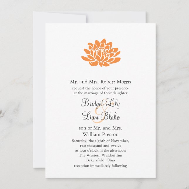 A Lotus Flower Wedding invitation (orange) (Front)