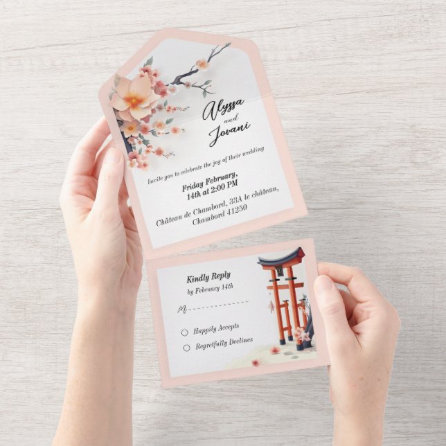 A Love Blossoming Under the Cherry Trees All In One Invitation (Tearaway)