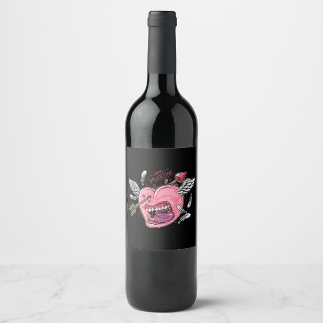 a love heart with lips and wings that are hit by l wine label (Front)