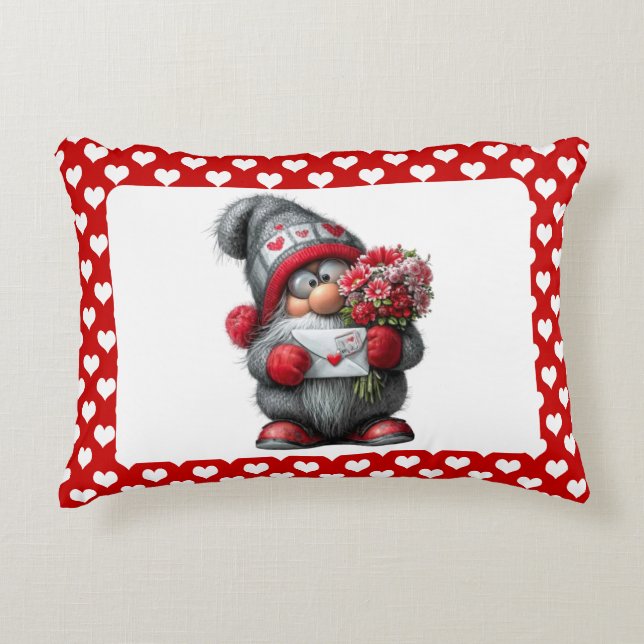 "A Love Note for You" Valentine Gnome Decorative Cushion (Front)
