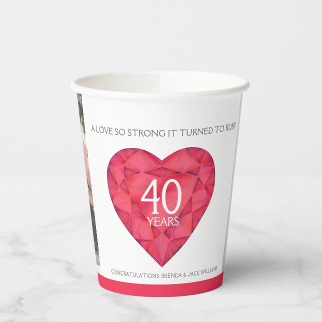 A love so strong 40 years ruby wedding red white  paper cups (Left)
