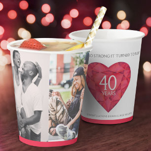 A love so strong 40 years ruby wedding red white paper cups