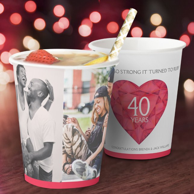 A love so strong 40 years ruby wedding red white  paper cups (Creator Uploaded)
