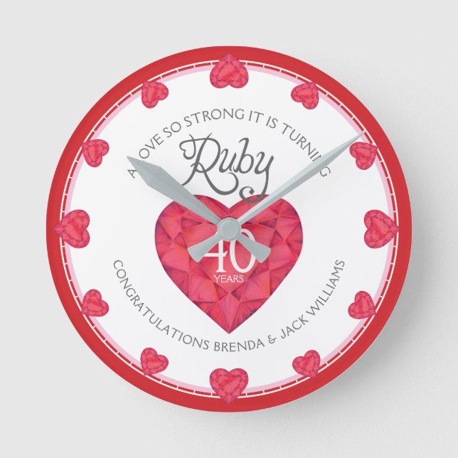 A love so strong ruby wedding anniversary 40th round clock (Front)