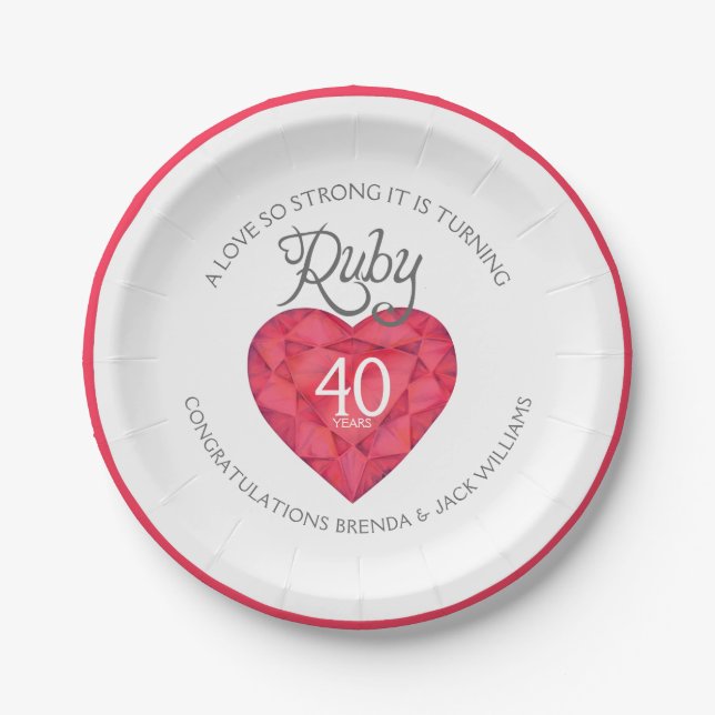 A love so strong ruby wedding party plates (Front)