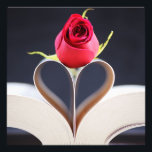 A Love Story Poster<br><div class="desc">This poster celebrates love with a sweet image of a red rose resting on the pages of a book which have been shaped into a heart. The poster is fade-resistant, measures 24" x 24", and is printed with a satin finish. Feel free to contact me through Zazzle if you have...</div>