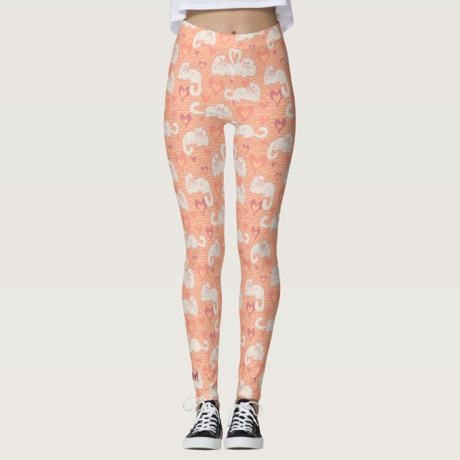 A Love Tail of Cats with Heart and Stripes Peach Leggings (Front)