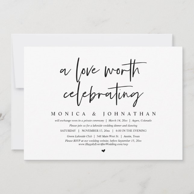 A Love Worth Celebrating, Wedding Elopement Invitation (Front)