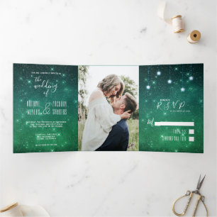 A Love Written in Stars Celestial Wedding Tri-Fold Invitation