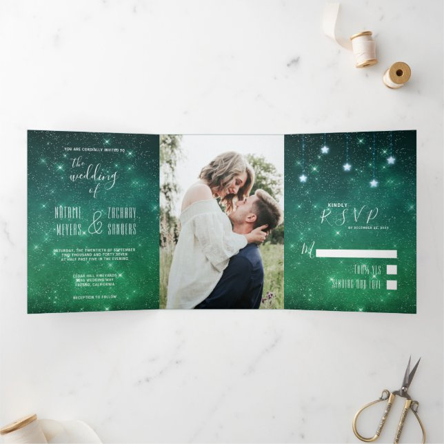 A Love Written in Stars Celestial Wedding Tri-Fold Invitation (Inside)