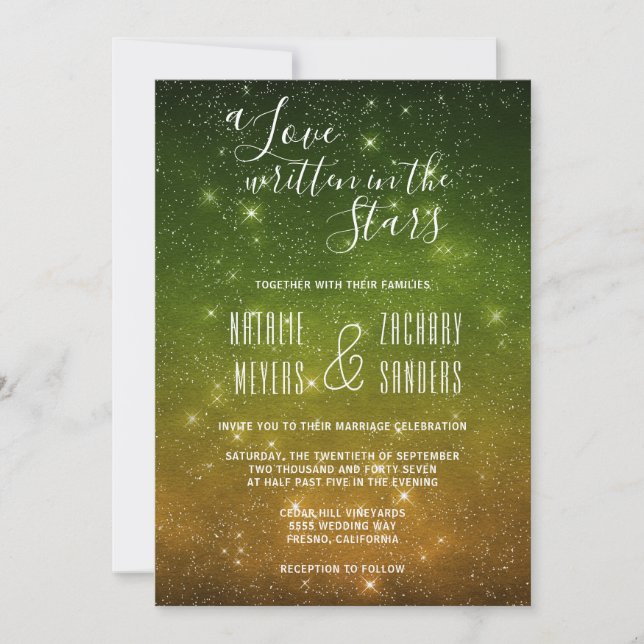A Love Written in the Stars Celestial Wedding Invitation (Front)