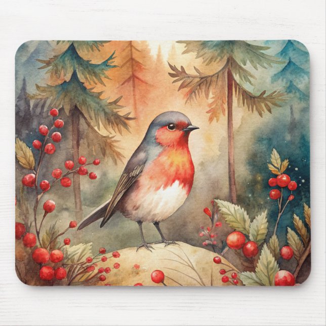 A lovely Robin in Autumn Mouse Mat (Front)