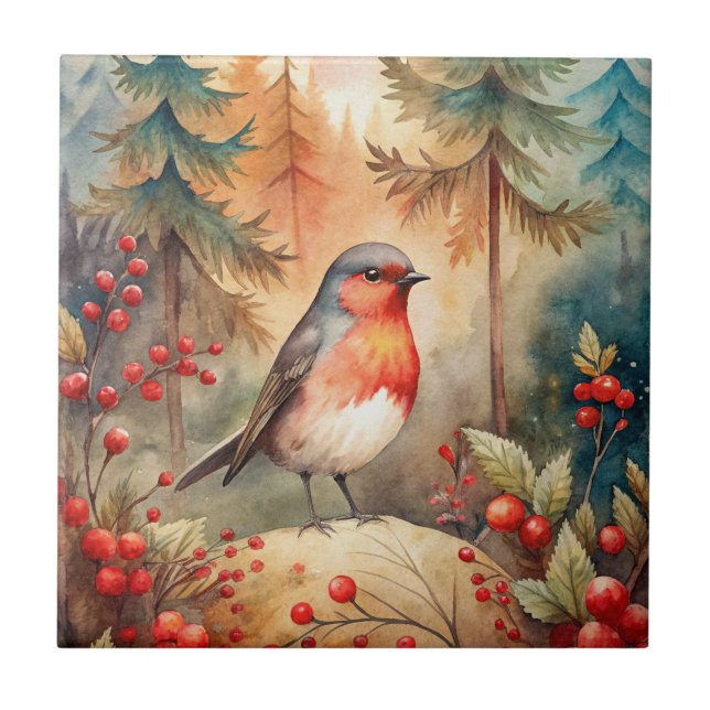 A lovely Robin in Autumn Tile (Front)