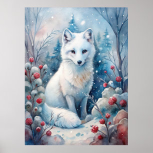 A Lovely White Fox in Winter Poster