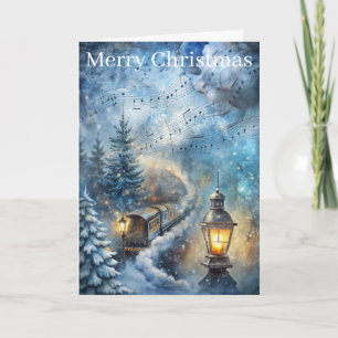 A Lovely Winter Scene With train Holiday Card