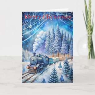 A Lovely Winter Scene With train Holiday Card
