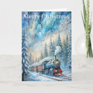 A Lovely Winter Scene With train Holiday Card