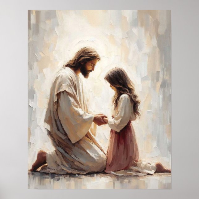 A Loving Saviour, Christian Art, Jesus and Girl Poster (Front)