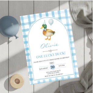 A Lucky Duck Blue Birthday Invitation