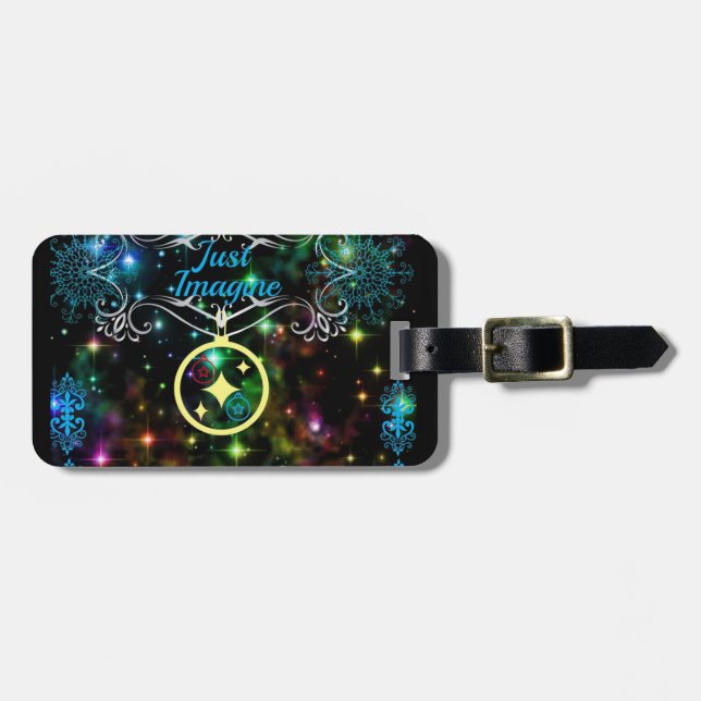 A luggage tag. luggage tag (Front Horizontal)