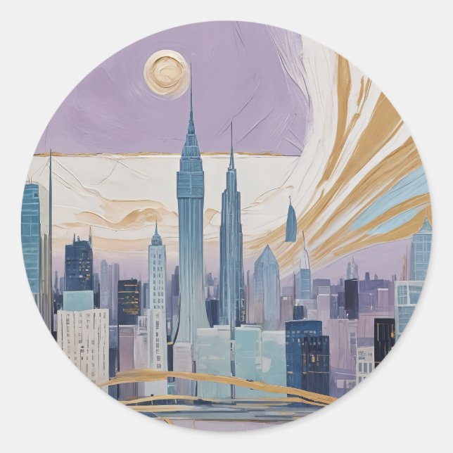 A Lunar Cityscape Classic Round Sticker (Front)