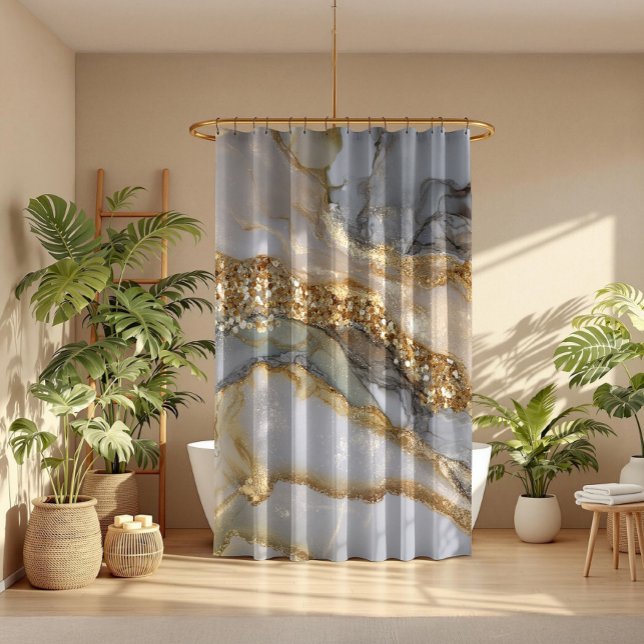A luxurious gold and white marble background shower curtain (Creator Uploaded)