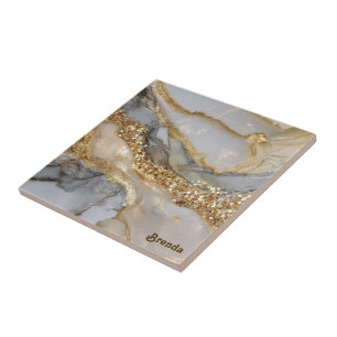 A luxurious gold and white marble background tile