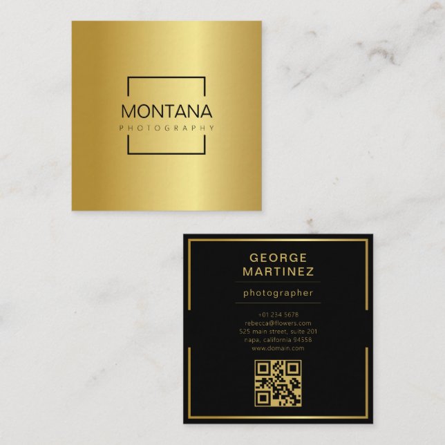 A luxurious golden with qr-code square business card (Front/Back)