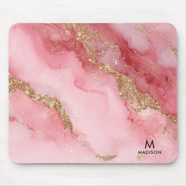 A luxurious pink marble background mouse mat (Front)