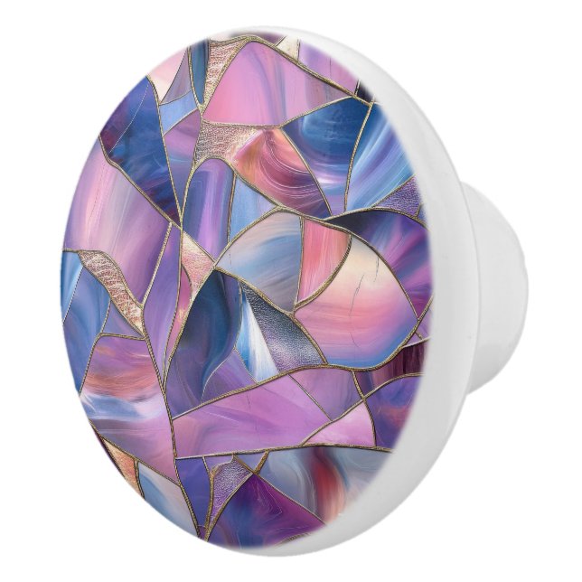 A luxurious Purple Tones Stained Glass Pattern Ceramic Knob (Right)