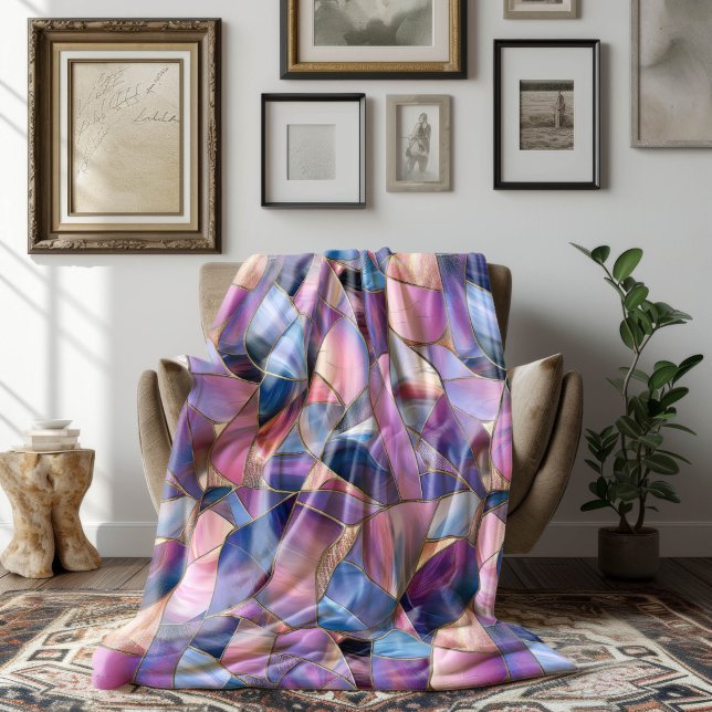 A luxurious Purple Tones Stained Glass Pattern Fleece Blanket (Creator Uploaded)