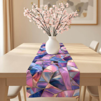 A luxurious Purple Tones Stained Glass Pattern Short Table Runner