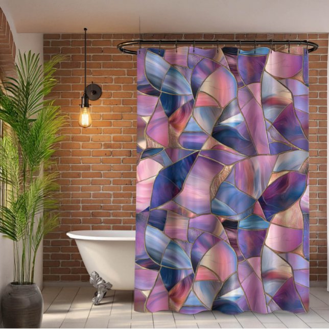 A luxurious Purple Tones Stained Glass Pattern Shower Curtain (Creator Uploaded)