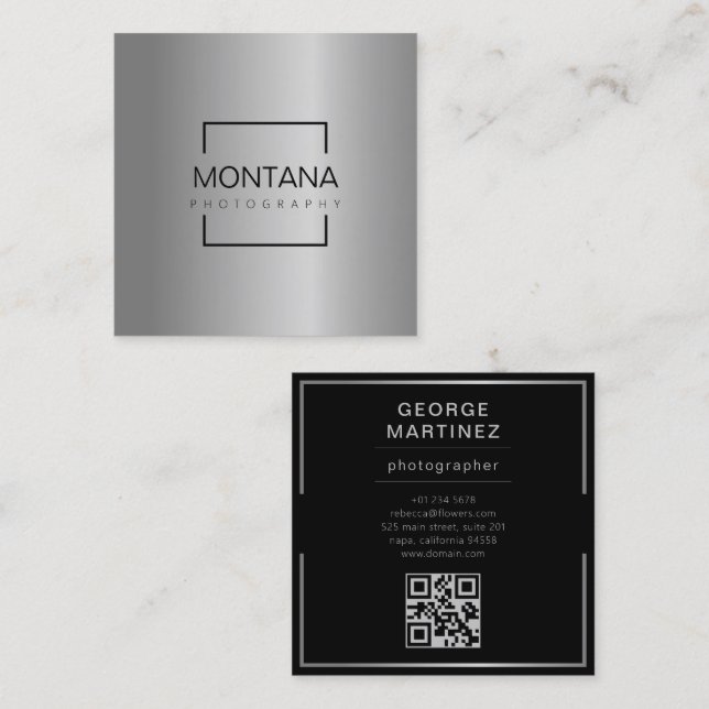 A luxurious silver with qr-code calling card (Front/Back)