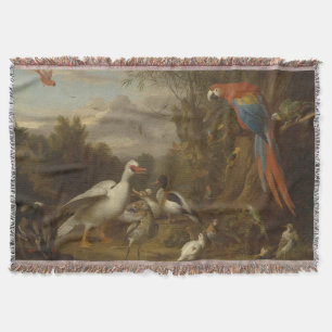 A Macaw Ducks Parrots and Other Birds in a Landsca Throw Blanket