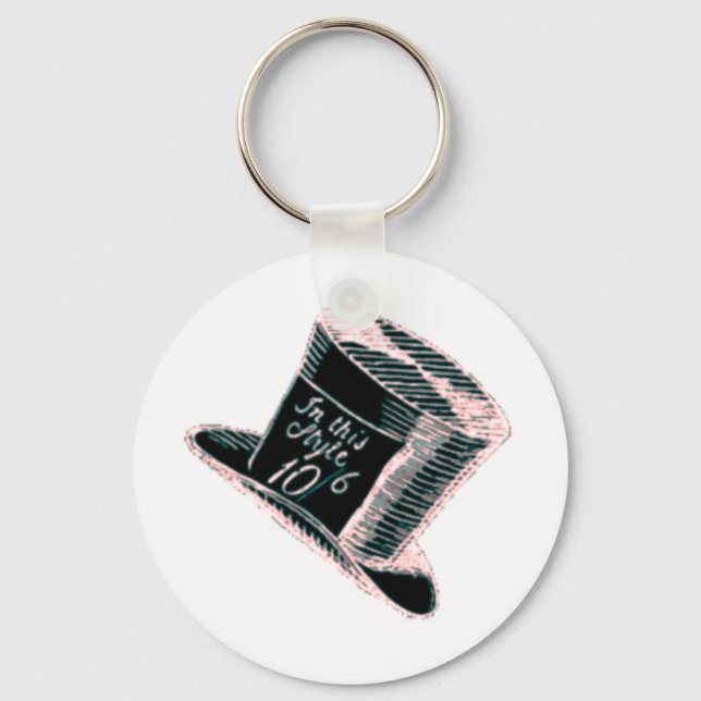 A Mad Hatter Hat in Black with Pink Tint Key Ring (Front)