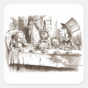 A Mad Tea Party Tenniel Sepia Square Sticker