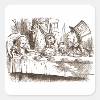 A Mad Tea Party Tenniel Sepia Square Sticker