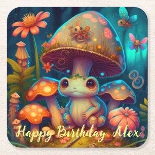 A magic frog in a magic forest square paper coaster
