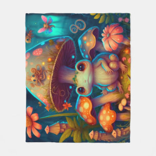 A magic mushroom frog fleece blanket