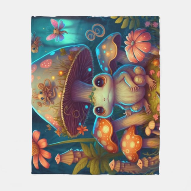 A magic mushroom frog   fleece blanket (Front)
