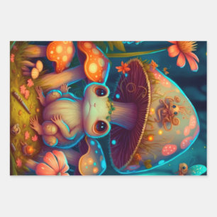 A magic mushroom frog        wrapping paper sheet